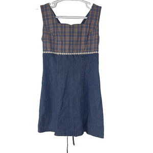 Arizona Jean‎ Company Dress Womens 13 Blue Plaid Denim Square Neck Daisy Y2K